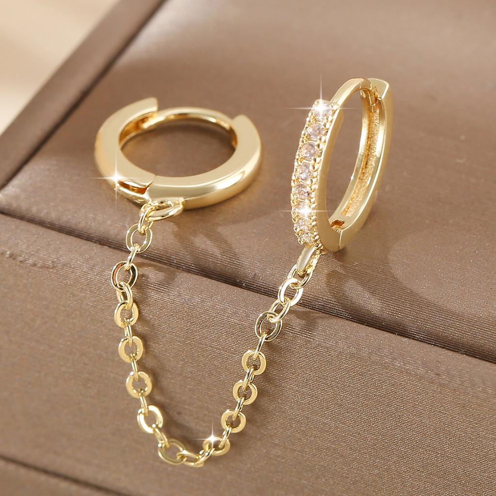 3pcs Exquisite Zircon Tassel Chain Hoop Earrings Set For Women Gold Color Copper Cartilage Piercing Earrings Fashion Jewelry New