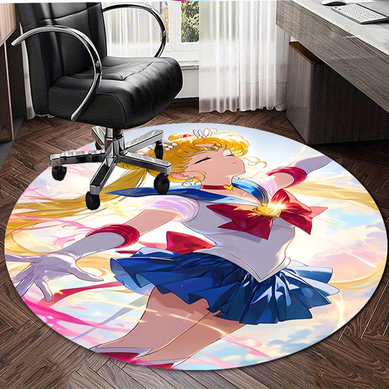 1pc Sailor Moon Print Round Carpet Chair Round Carpet Suitable for Bedroom Living Room Home Decorative Carpet