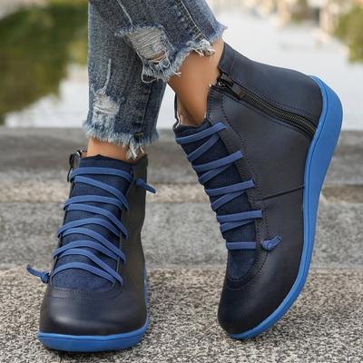 Женские плоские одинарные ботинки Весна Новые с круглым носком Передняя шнуровка Мягкая подошва Противоскользящие Износостойкие Короткие ботинки