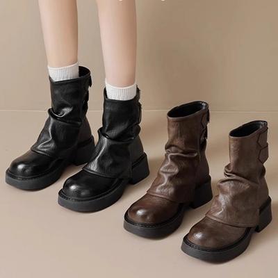 Версия из коровьей кожи~ Красивые короткие ботинки женские весенне-осенние одинарные ботинки 2025 лето новая толстая подошва коричневые брюки рыцарские ботинки Мартин