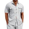 Men's Casual Business Solid Color Double Pockets Short Sleeve Shirt Men's Lapel Collar Button-Down Shirt