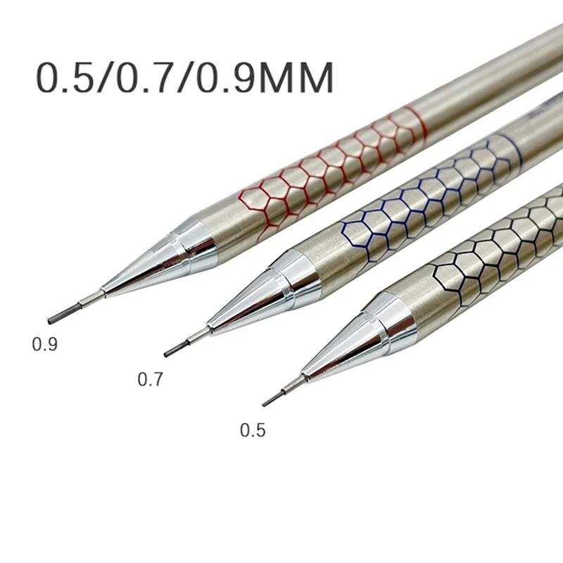 0.5 0.7 0.9mm Metal Mechanical Pencil With Eraser Set 2b/hb Lead Art Sketch Drawing Supplies Automatic Pencil Writing Stationery