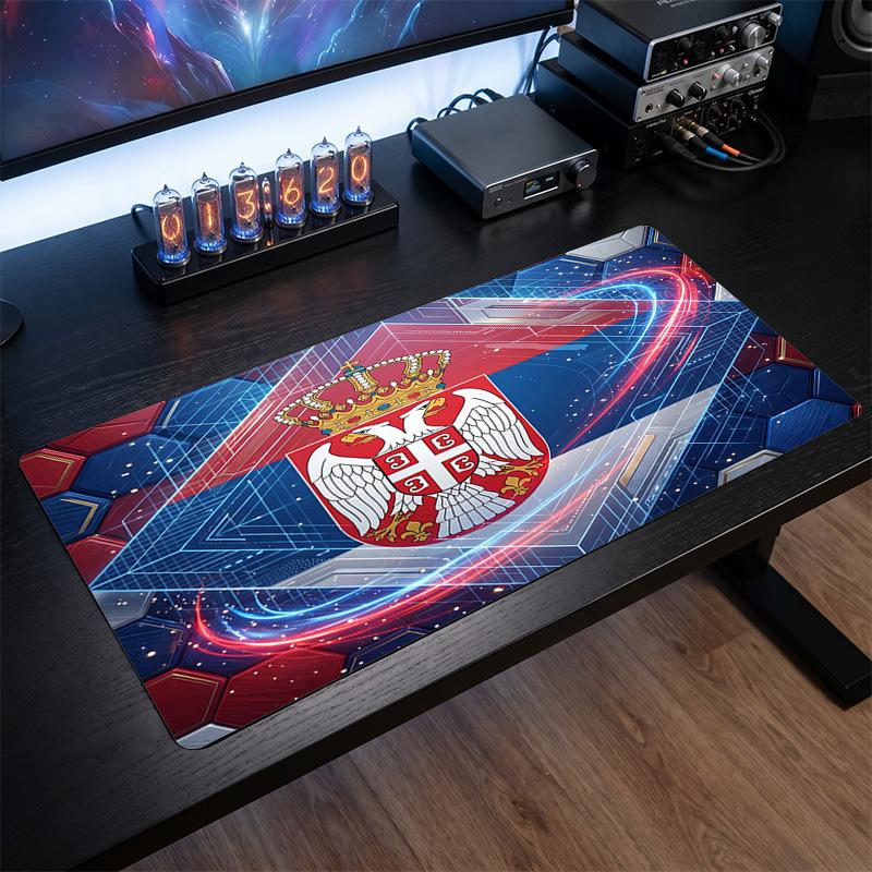 X2519==Serbia Crest Mouse Pad, Extended Non Slip Rubber Desk Mat for Gaming Office Laptop Fan Gift