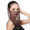 Performance Veil Flower Sequins Beads Decor See-through Lace Belly Dance Tribal Face Veil Breathable Fabric Adjustable Strap Indian Dance Veil