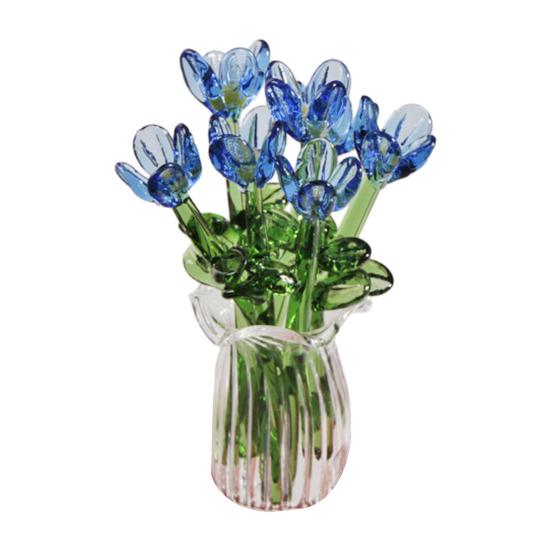 Glass Flower Bouquet with Vase Hand-Blown Mini Flower Decoration Home Living Room Handmade Simulation Floral Ornament with