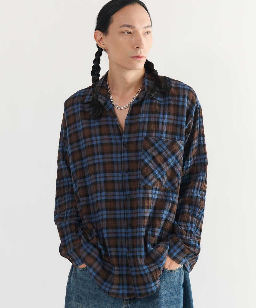 SMITHARMOR Noble Oversized Vintage Long Sleeve Check Shirt_Blue