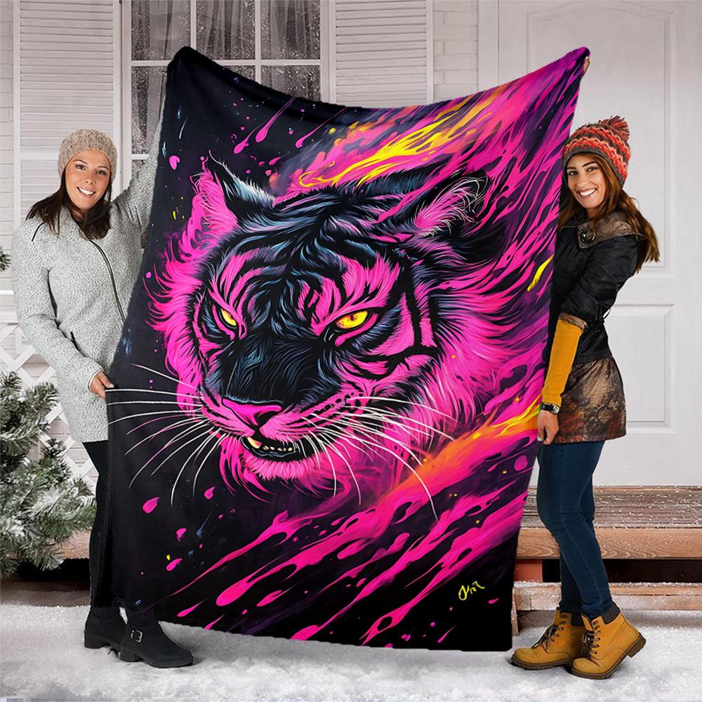 1pc Tiger Art Print Throw Blanket Polyester Fiber, Lightweight Flannel, Soft & Warm, All Season Use for Outdoor, Camping Digital Print
