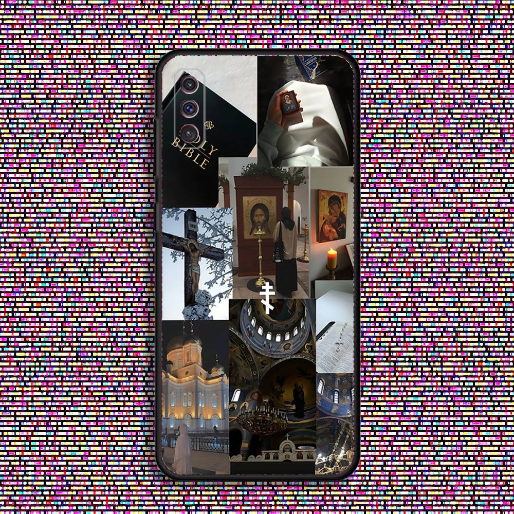 Православный крест Икона Церковь Чехол для телефона Samsung S 25,24,23,22,30,21,10,9,Ultra,Plus,Lite,FE,4,5 G Черный Мягкий Чехол