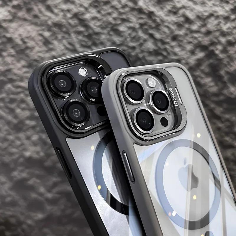 Роскошный магнитный противоударный чехол для телефона для iPhone15 14 13 12 11 Pro Max Plus Funda Stand, стеклянная защита объектива, задняя крышка