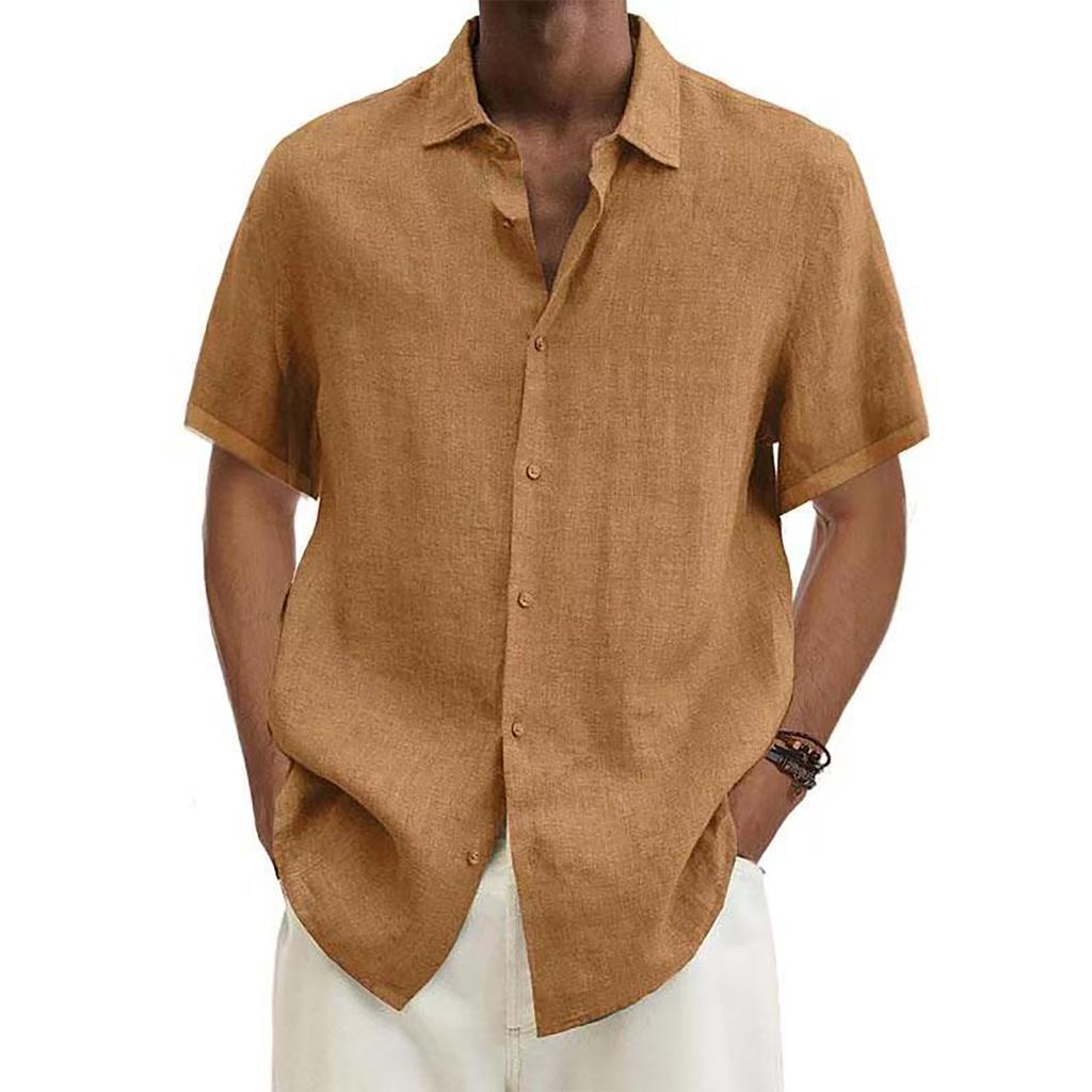 Designer Spring Summer Men's Casual Cotton Linen Solid Color Short Sleeve Shirts Loose Shirts