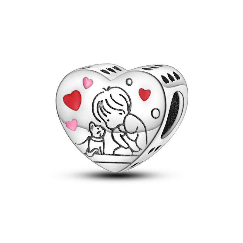 925 Silver Red Color Charms Bead Lipstick High Heels Heart Strawberry Dangle Fit Bangle Bracelet DIY Jewelry