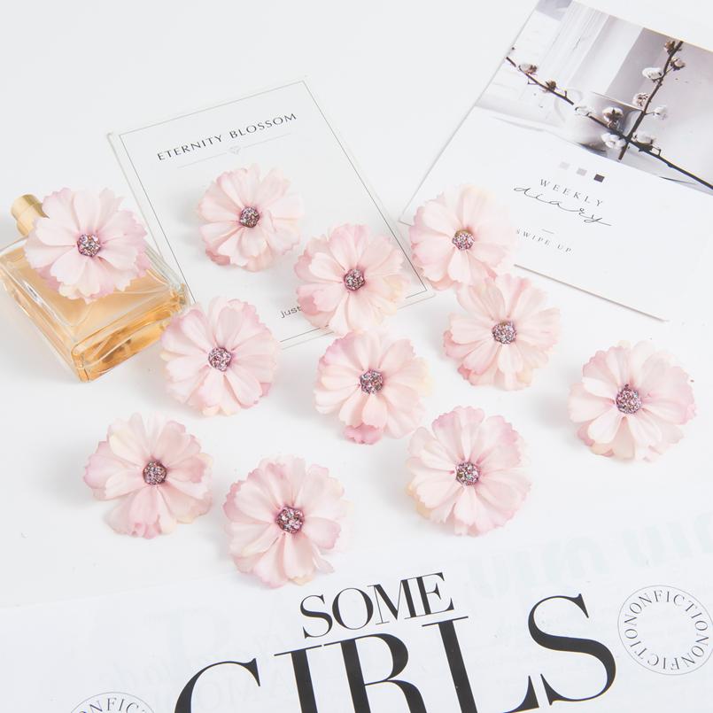 50Pcs Artificial Flowers Cheap Pink Daisy Head Mini Home Wedding Decorations Diy Scrapbook Fake Plant Christmas Wreath Headdress