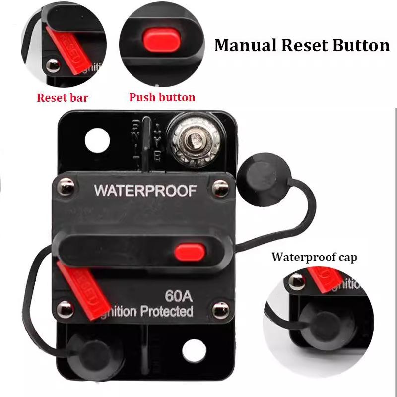 Car Audio System Waterproof Marine Circuit Breaker Reset Fuse 12V- 48V DC 40A 60A Reset 20A To 300A Circuit Breaker 6