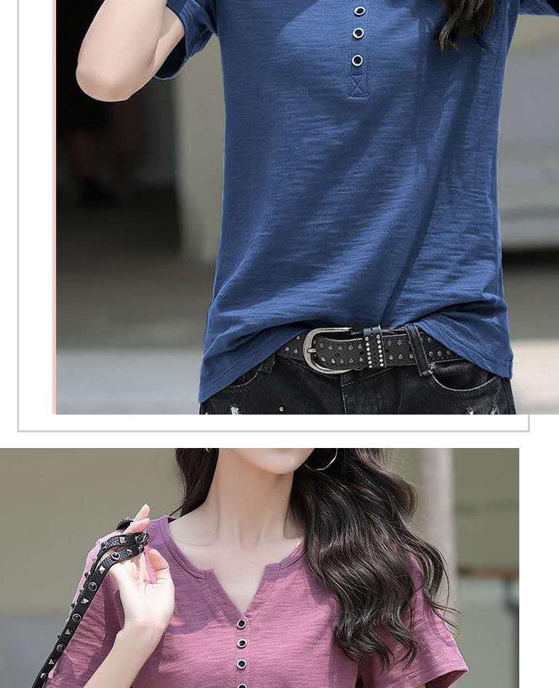 Женская летняя футболка 2024 года больших размеров в стиле ретро с V-образным вырезом и короткими рукавами - однотонная, простая, универсальная и модная.