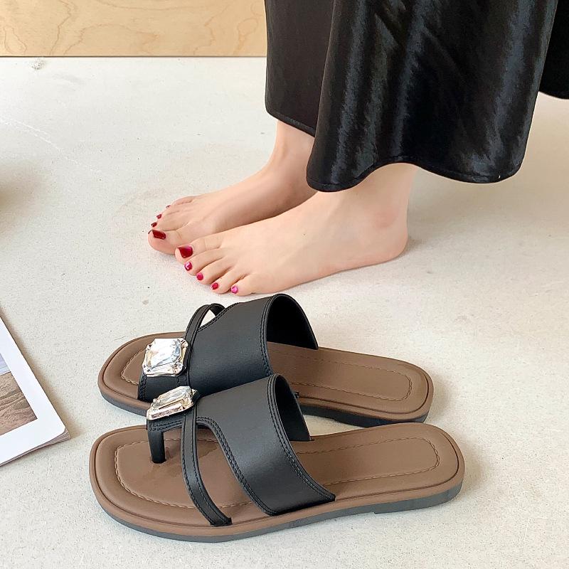 Простые босоножки-балетки с открытым носком - Универсальные повседневные летние шлепанцы с петлей для пальца