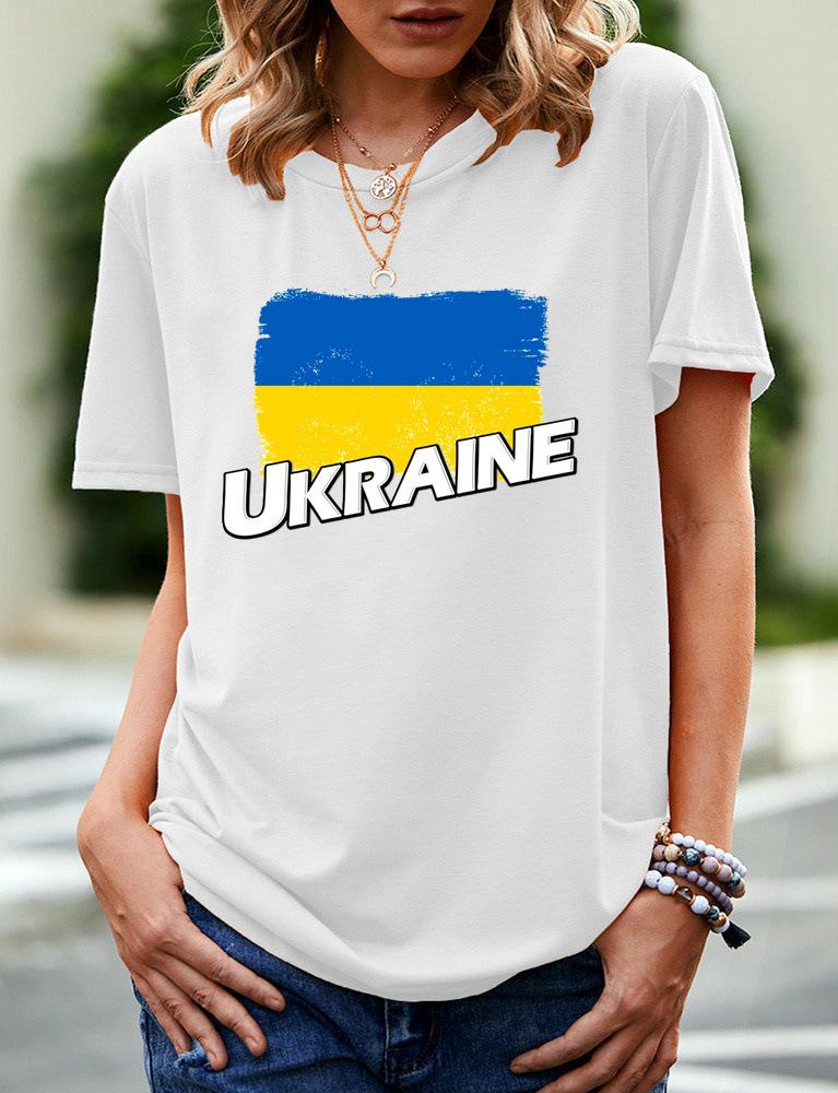 2024 New Women's Printed Ukraine Flag Short-sleeved Support Ukrainian Round Neck Short-sleeved 3D T-shirt