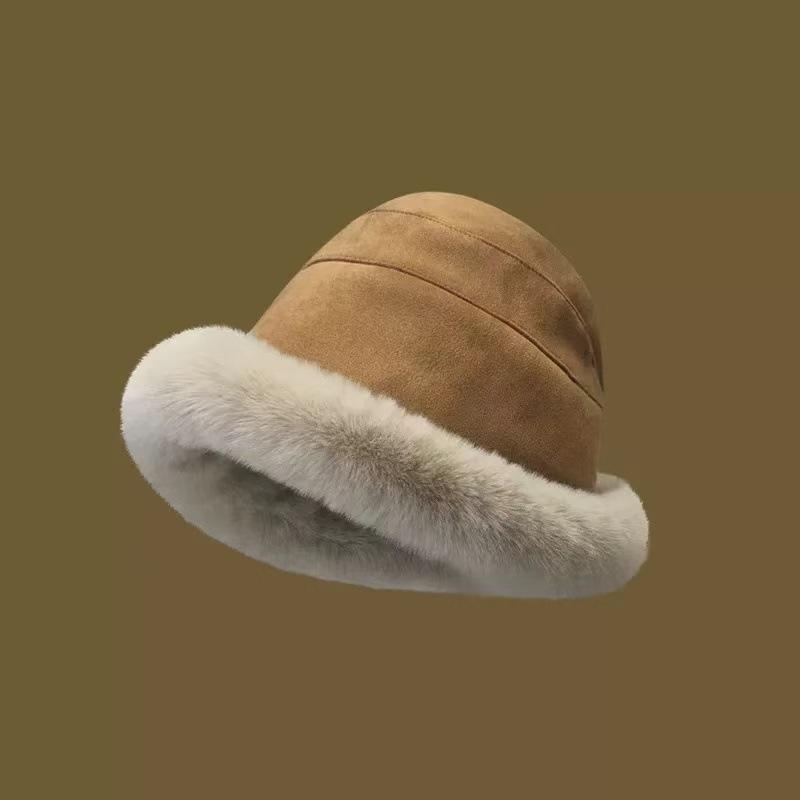 Autumn and Winter Plush Thickened Hat Women's Plush Bucket Hat Crimped Cold-proof Thickened Windproof Warm Ear Protection Mongolian Basin Hat