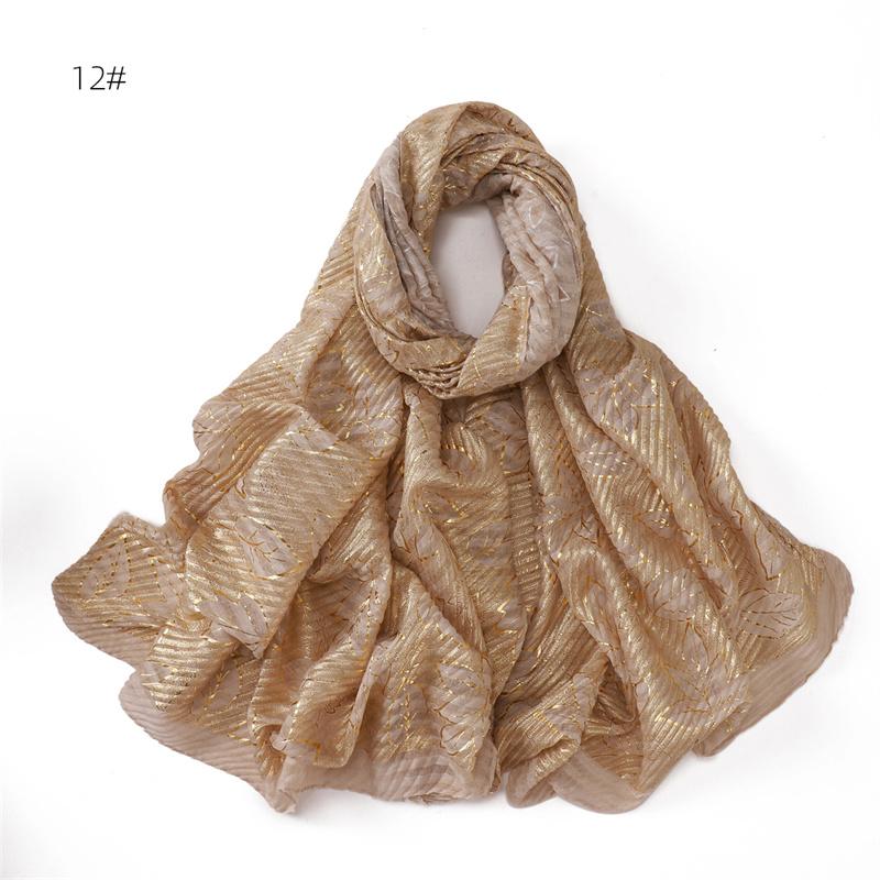 80*180cm Women Leaf Striped Cotton And Linen Long Hijab Fashion Scarf Lady Wraps Shawls Muslim Headband Islamic Scarves