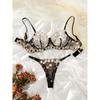 Комплект нижнего белья с цветочной вышивкой, бюстгальтер и стринги, женское сексуальное нижнее белье