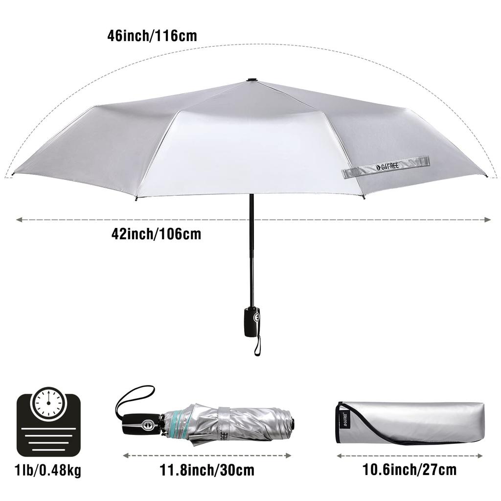 G4Free 46 Inch Compact Travel Umbrella Windproof UV Protection Silver Coating Automatic Parasol Ultra Lightweight UPF50+ Open/Close