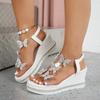 Women High Heels Wedge Sandals  Rhinestones Popular Among Toe Flat Shoes Women Platform Fashionable Butterfly Decoration Sandals