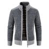 Men's Autumn and Winter Loose Splicing Velvet Warm Zipper Knitted Sweater Youth Stand Up Collar Simple Long Sleeved Jacket