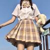 Комплект летней школьной формы JK «Парящая луна»: Аутентичная клетчатая юбка и топ с коротким рукавом, академический стиль для начальной школы