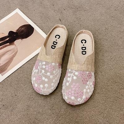 Полутапочки женские сумка голова верхняя одежда лето 2025 новые льняные туфли рыбака один педаль ленивые плоские сандалии