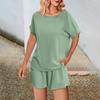 Women's Fashion Solid Color Casual Set Loose Round Neck Top Shorts Two Pieces