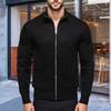 Men Knitted Jacket Stand Collar Long Sleeve Zipper Closure Sweater Coat with Pockets Thickened Plush Lining Knitwear
