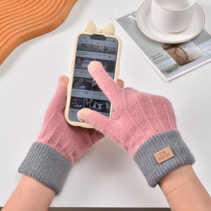 Зимние теплые вязаные женские перчатки из термошерсти, жаккардовой кожи с этикеткой, искусственный кашемир, игровые перчатки для сенсорных экранов