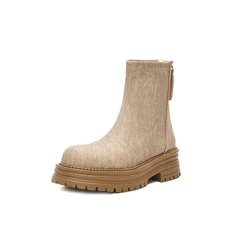 Мода Европейская и Американская мода Короткие сапоги Новая осень 2024 Толстая подошва Высокая талия Короткие сапоги Plataforma Mujer Zapatos De Mujer