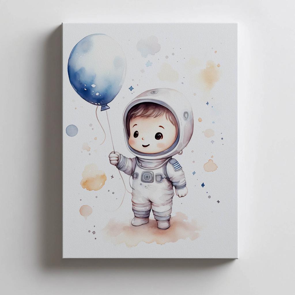 Journey Through the Stars With a Balloon In Hand Journey Through the Stars With a Balloon In Hand, 30X40 Cm, Light Oak Wooden Frame, Matte Paper 230 Gsm