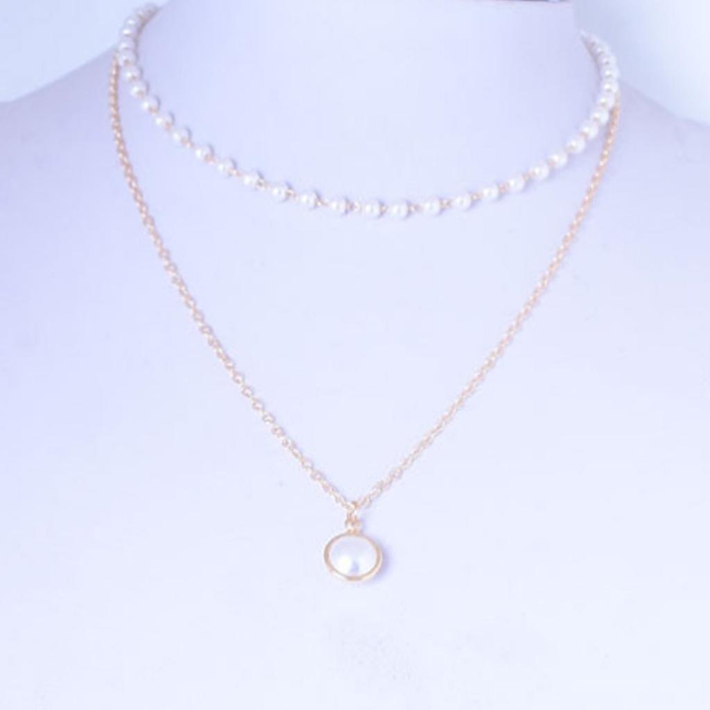 Elegant Multi Layer Imitation Pearls Pendant Necklace for Women Adjustable Length and Alloy Chain Neckpiece Jewlery