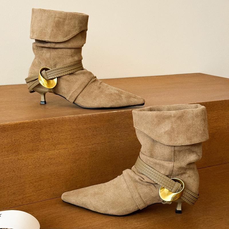 Pointed Toe Women's Ankle Boots Designer High Heels Shoes Winter 2025 Woman Chelsea Boots Dress Pumps Suede Mujer Zapatillas