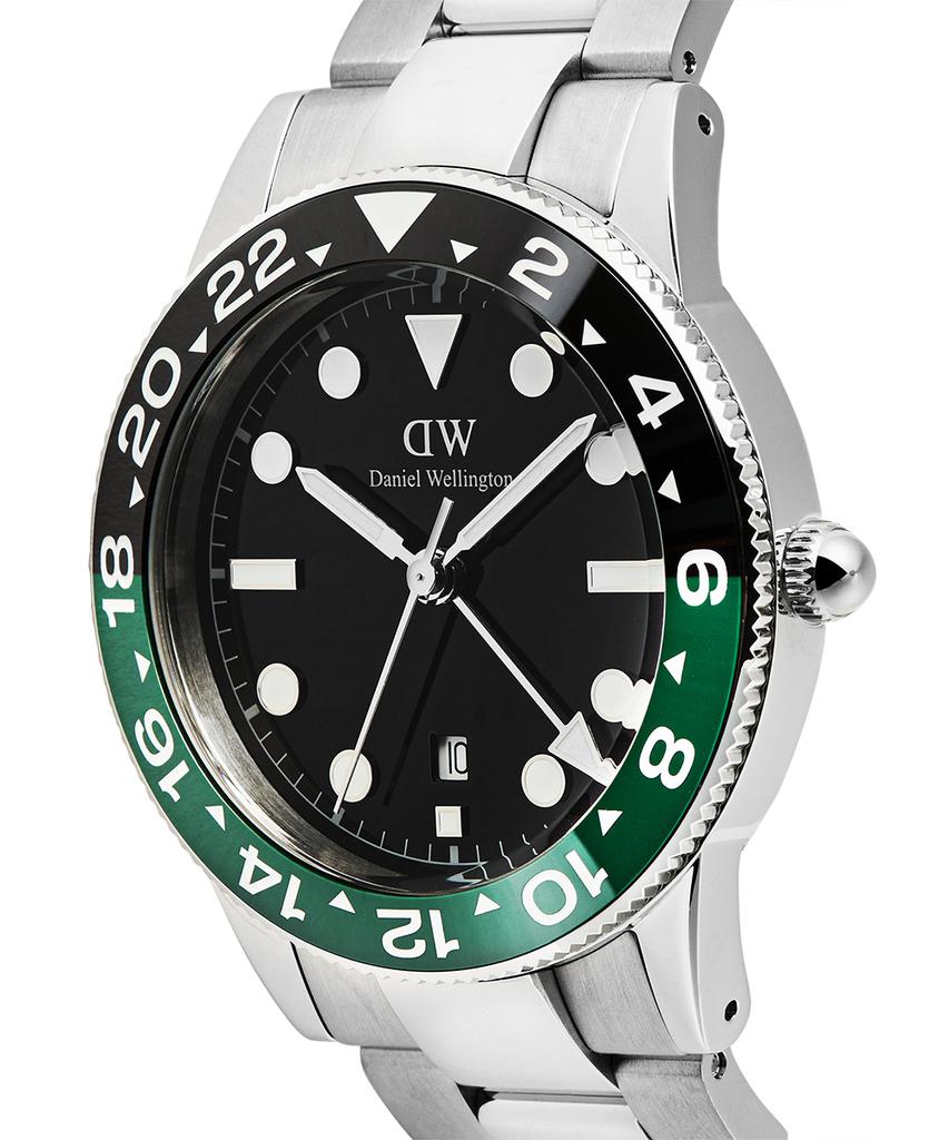 Danielwellingteon Iconic Gmt Link Men'S Metal Watch Black/Green Ceramic Bezel
