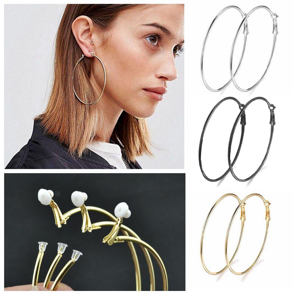 1 пара новых женских модных серег-хупов с подушечкой-клипсой большого круга для ушей без пирсинга