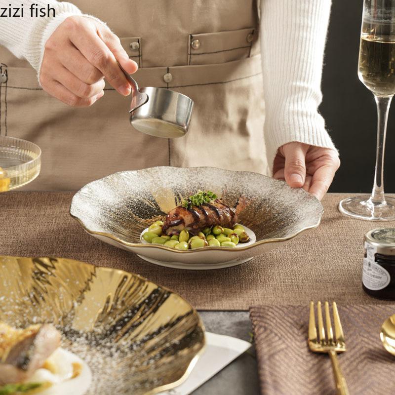 Креативная керамическая глубокая тарелка с эффектом сыпучего песка, салатная тарелка, итальянская тарелка для лапши, десертные тарелки, специальная посуда для молекулярной кухни