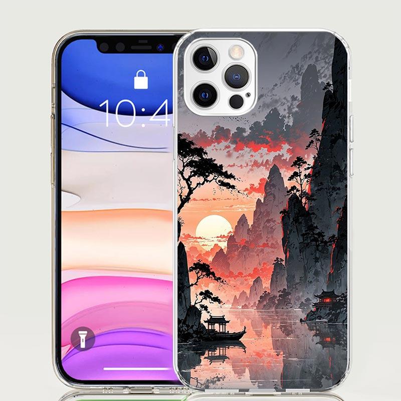 Чехол для телефона в китайском стиле с рисунком тушью для iPhone 17 Air 16 15 Plus 11 14 Pro Max 13 Mini 12 7 8 + SE Художественный узор Индивидуальный