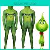 Праздничный зеленый монстр Гринч Рождественский костюм для косплея Zentai Боди Комбинезон