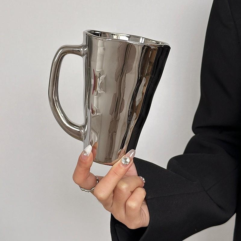 Silver Coffee Mug With Handle Stylish Milk Cup Polished Stainless Steel For Office Home Everyday Use