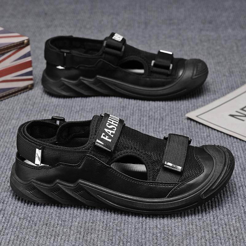 Мужские сандалии мягкая подошва лето новые римские отпуск повседневные пляжные туфли туфли с отверстиями дышащие сандалии с закрытым носком