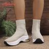 Fashion Aphixta Cotton Fabric Stretch Boots for Woman Wedge Heel Breathable Woman Ankle Boots 6cm High Shoes for Woman Botas De Mujer