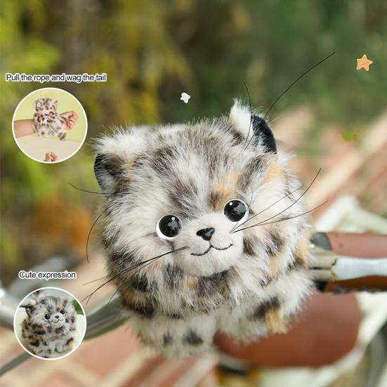 Pull-String Tail Wagging Cat Wristband Monkey Plush Slap Bracelet Toy with Moving Tail Portable Animal Doll Kids Gift