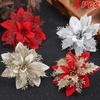 4PCS Christmas Glitter Poinsettia Artificial Silk Flowers Christmas Tree Ornaments Wreaths