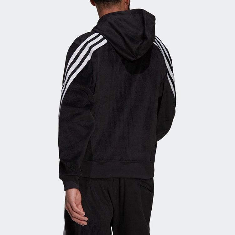 adidas Куртка мужская с капюшоном и тремя полосками, черная, с завязками на талии H47896