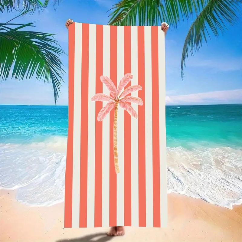 Coral Palm Tree Beach Towel?Red And White Striped With Pink Palm Tree Silhouette Tropical Summer