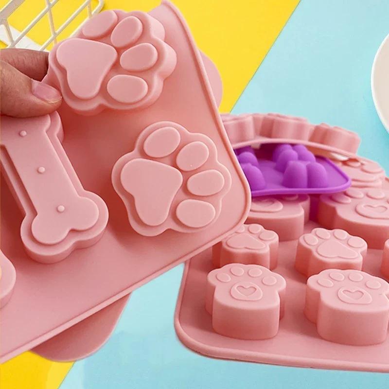 Cartoon Dog Cat Paw Pink Silicone Cake Molds for Food Supplement Biscuit Jelly Fondant Chocolate Baking Pan Ice Tray