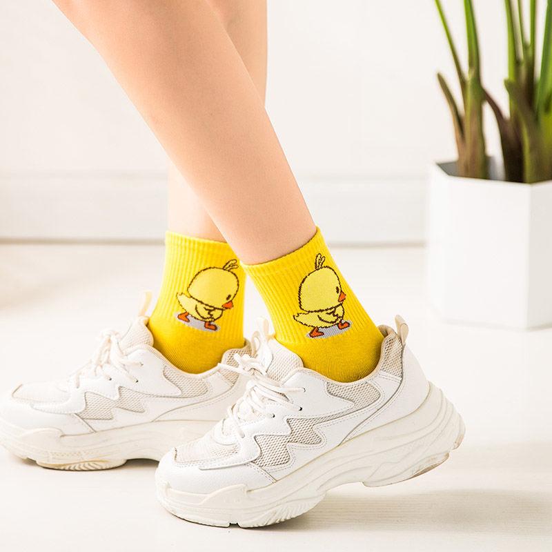 Unisex Cute Cartoon Dancing Yellow Duck Socks Hip Hop Cool Hipster Socks Cotton Art Funny Socks Tide Pet Elf Casual Sox
