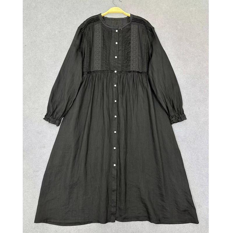 Johnature Японские осенние гофрированные кружевные платья с длинными рукавами, винтажное повседневное свободное простое женское платье